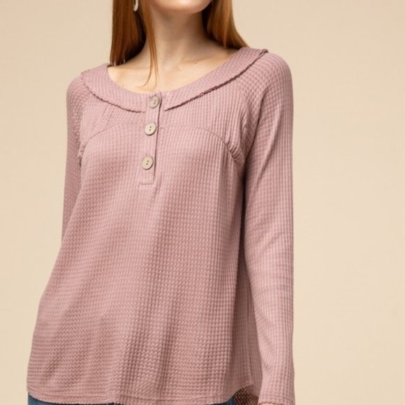 entro Tops - Mauve Waffle Knit Henley Top NWT